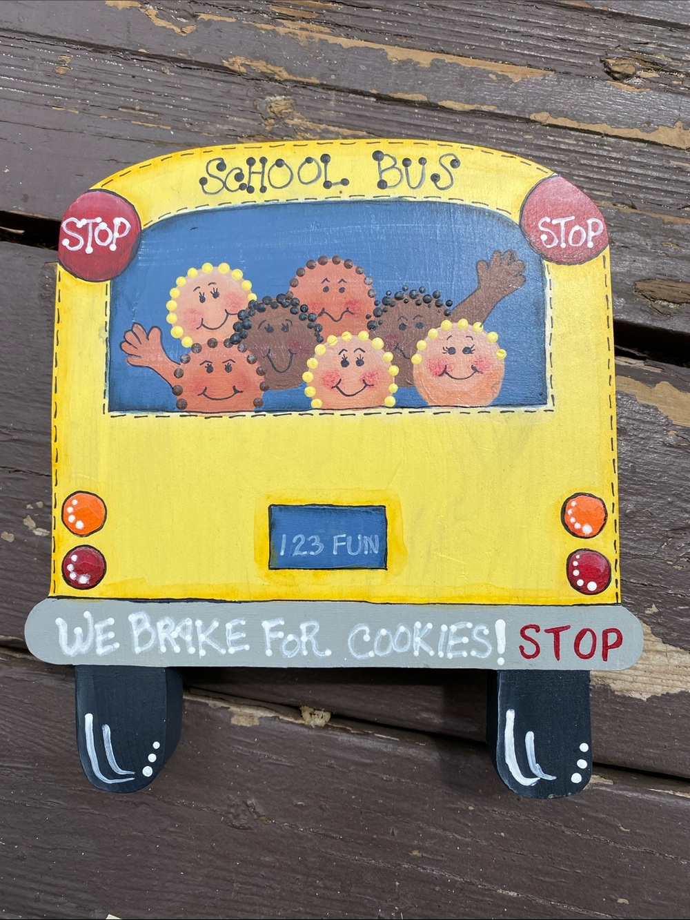 Hand-Painted Yellow School Bus Cookie Jar Lid- Kids Design